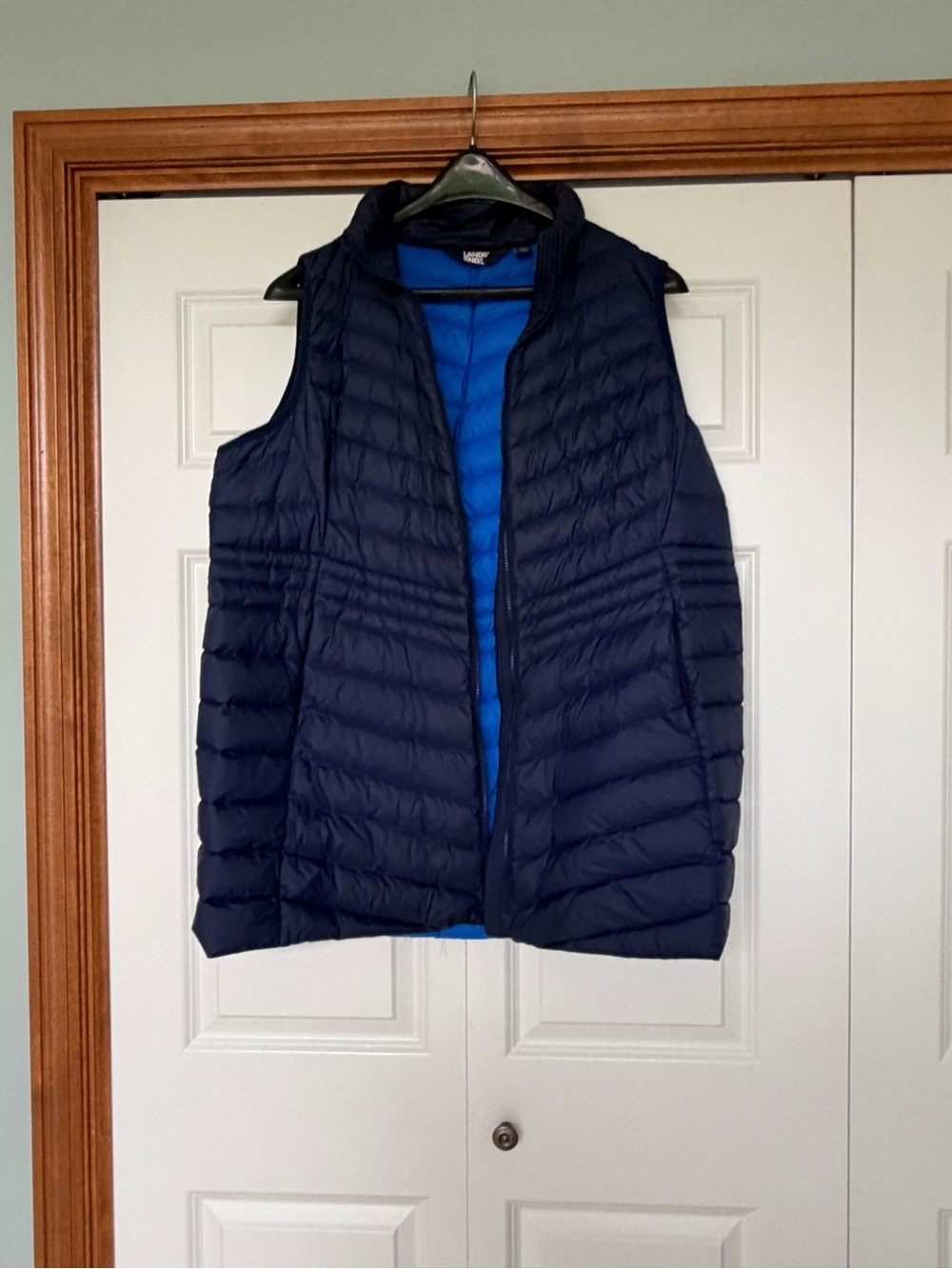 Lands' End Navy Packable Vest with Bright Blue Lining